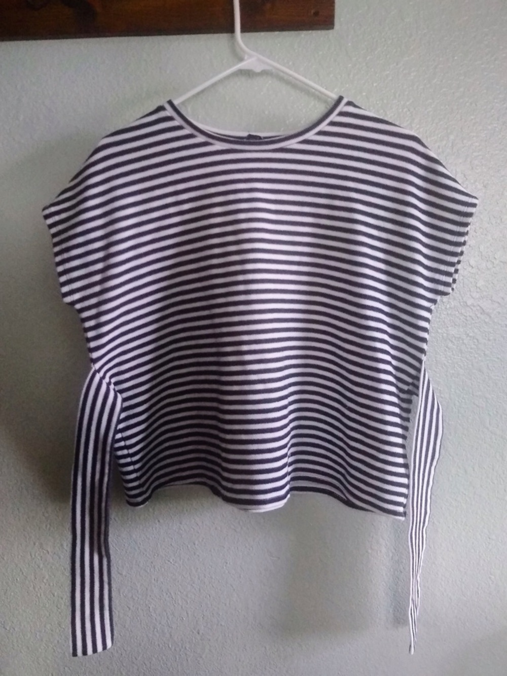 Express Navy and White Striped Tie-Side Top